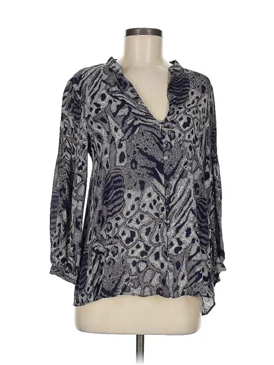 Pre-owned Parker 3/4 Sleeve Silk Top Blue Plunge Neckline Tops