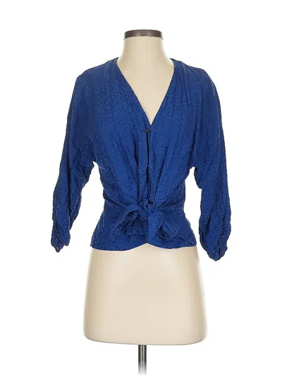 Pre-owned Parker 3/4 Sleeve Silk Top Blue Plunge Neckline Tops