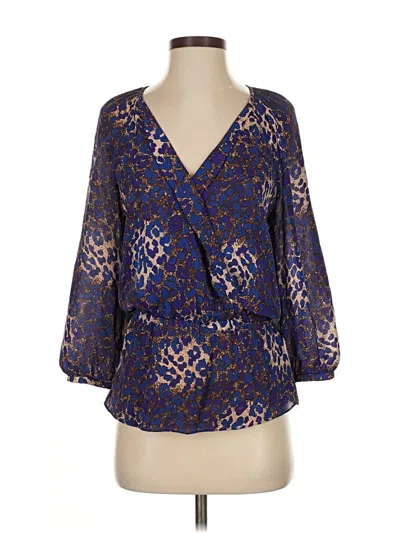 Pre-owned Parker 3/4 Sleeve Silk Top Blue Plunge Neckline Tops