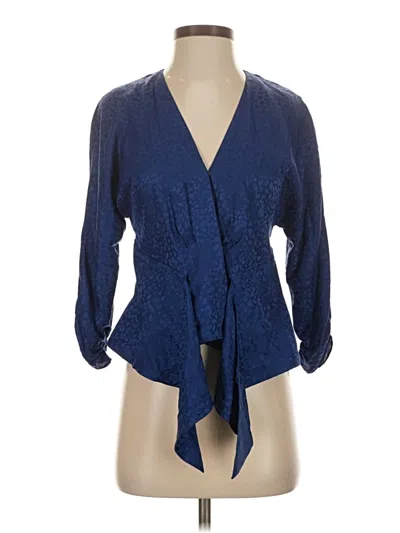 Parker 3/4 Sleeve Silk Top Blue Plunge Neckline Tops