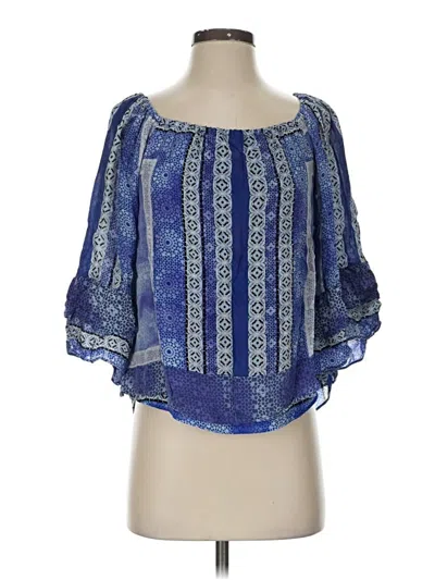 Pre-owned Parker 3/4 Sleeve Silk Top Blue Square Neckline Tops