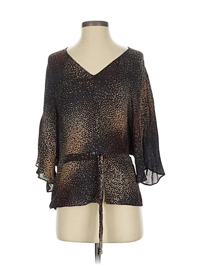 Pre-owned Parker 3/4 Sleeve Silk Top Brown Cold Shoulder Neckline Tops