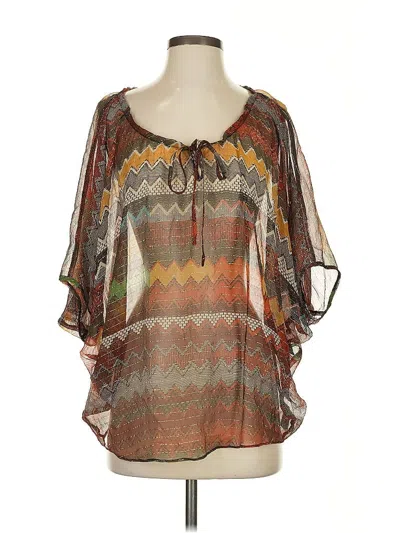 Pre-owned Parker 3/4 Sleeve Silk Top Brown Keyhole Neckline Tops