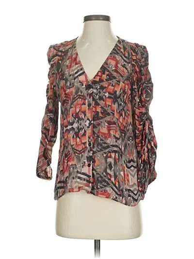 Pre-owned Parker 3/4 Sleeve Silk Top Brown Plunge Neckline Tops