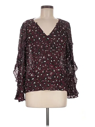 Pre-owned Parker 3/4 Sleeve Silk Top Burgundy Plunge Neckline Tops