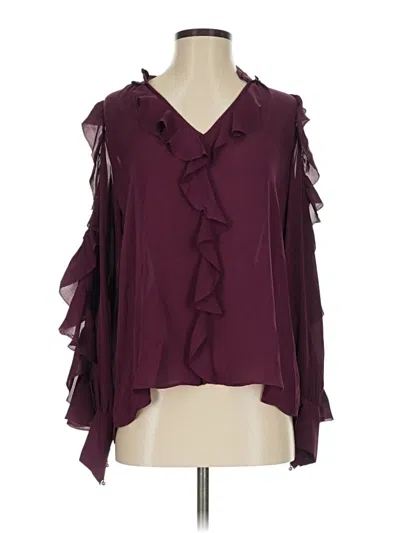 Pre-owned Parker 3/4 Sleeve Silk Top Burgundy Ruffles Neckline Tops
