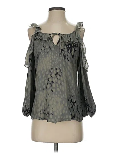 Pre-owned Parker 3/4 Sleeve Silk Top Gray Cold Shoulder Neckline Tops