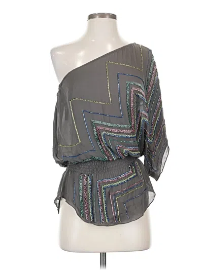 Pre-owned Parker 3/4 Sleeve Silk Top Gray One Shoulder Neckline Tops