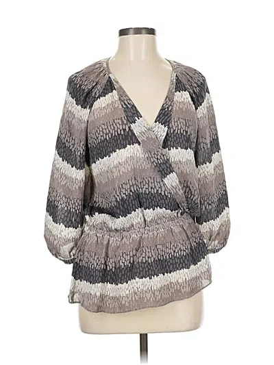 Pre-owned Parker 3/4 Sleeve Silk Top Gray Plunge Neckline Tops