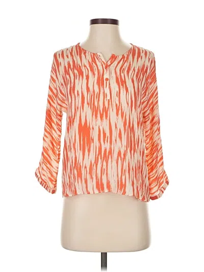 Pre-owned Parker 3/4 Sleeve Silk Top Orange Keyhole Neckline Tops