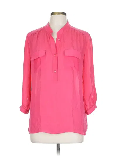 Pre-owned Parker 3/4 Sleeve Silk Top Pink Keyhole Neckline Tops