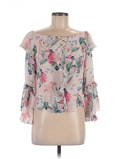 Pre-owned Parker 3/4 Sleeve Silk Top Pink Off The Shoulder Neckline Tops