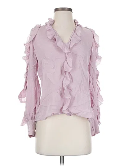 Pre-owned Parker 3/4 Sleeve Silk Top Pink Ruffles Neckline Tops