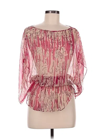 Pre-owned Parker 3/4 Sleeve Silk Top Pink Square Neckline Tops