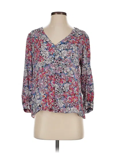 Pre-owned Parker 3/4 Sleeve Silk Top Purple V Neck Tops