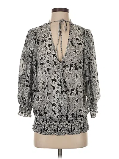 Pre-owned Parker 3/4 Sleeve Silk Top Silver Plunge Neckline Tops