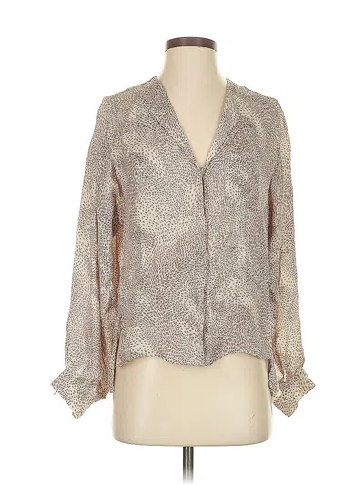 Pre-owned Parker 3/4 Sleeve Silk Top Tan Plunge Neckline Tops In Brown