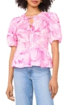 Parker Alina Tie Front Peplum Top In Pink