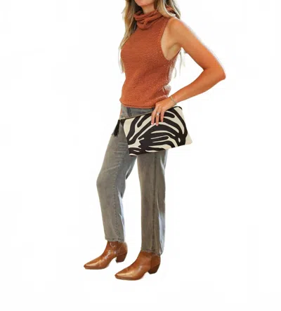 Parker And Hyde Camel Hair Zipper Clutch In Zebra