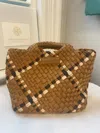 Parker And Hyde Neoprene Woven Handbag In Camel/black