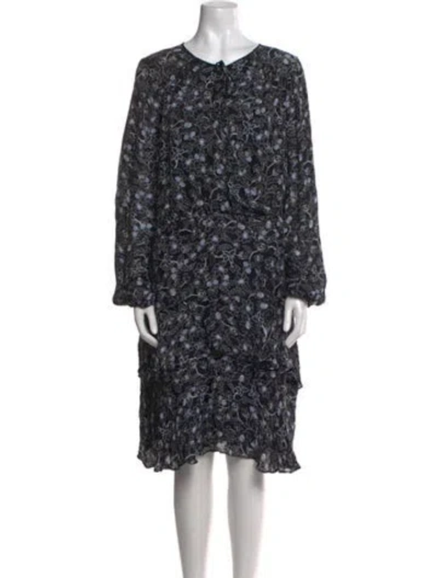 Pre-owned Parker Black Floral Print Knee-length Dress In Blue