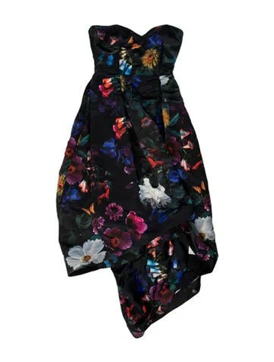 Pre-owned Parker Black Floral Print Long Dress In Black