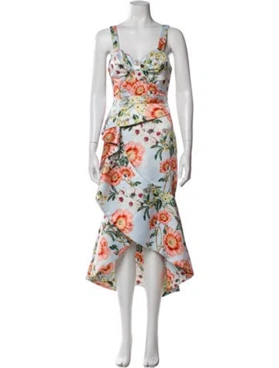 Pre-owned Parker Black Floral Print Long Dress In Blue