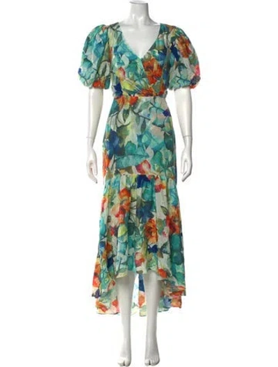 Pre-owned Parker Black Floral Print Long Dress In Blue