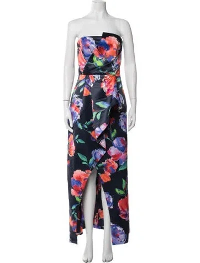 Pre-owned Parker Black Floral Print Long Dress In Blue