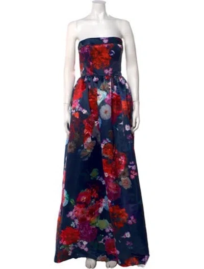 Pre-owned Parker Black Floral Print Long Dress In Blue