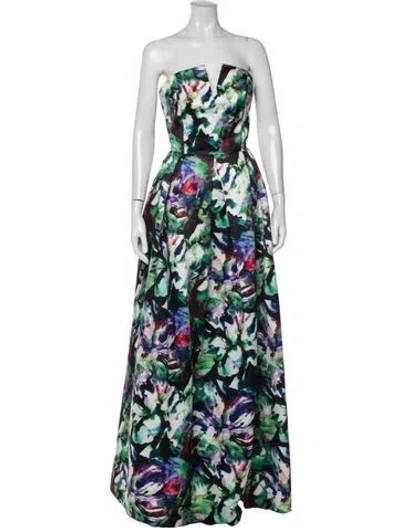 Pre-owned Parker Black Floral Print Long Dress In Green
