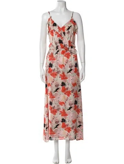 Pre-owned Parker Black Floral Print Long Dress In Multi