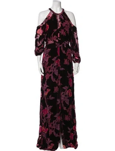 Pre-owned Parker Black Floral Print Long Dress In Multi