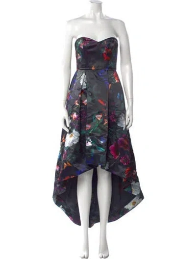 Pre-owned Parker Black Floral Print Long Dress In Multi