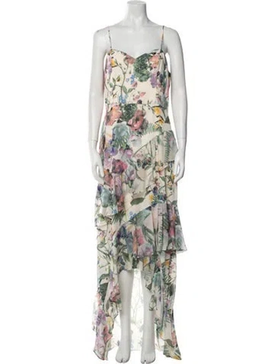 Pre-owned Parker Black Floral Print Long Dress In Neutral