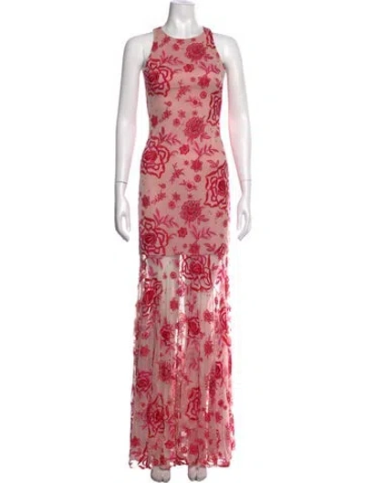 Pre-owned Parker Black Floral Print Long Dress In Neutrals