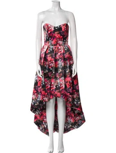 Pre-owned Parker Black Floral Print Long Dress In Pink