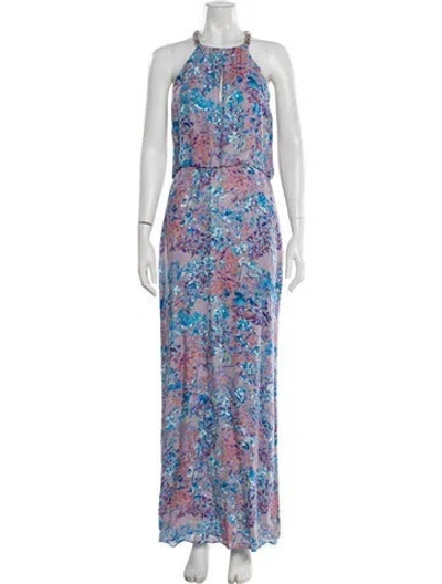 Pre-owned Parker Black Floral Print Long Dress In Purple