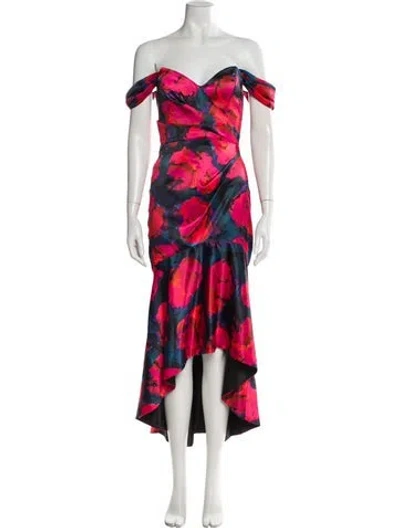 Pre-owned Parker Black Floral Print Long Dress In Red