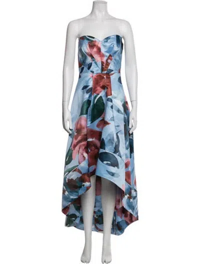 Pre-owned Parker Black Floral Print Long Dress W/ Tags In Blue