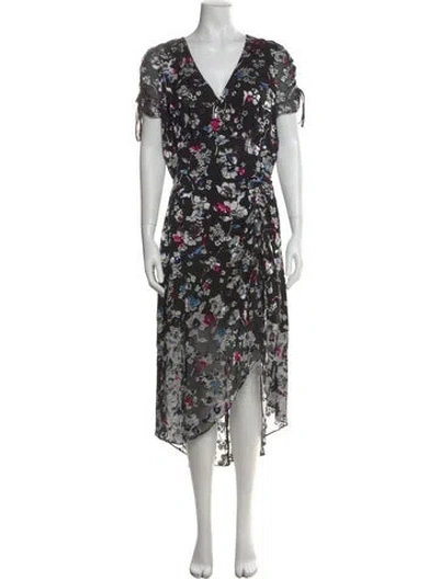 Pre-owned Parker Black Floral Print Midi Length Dress In Black