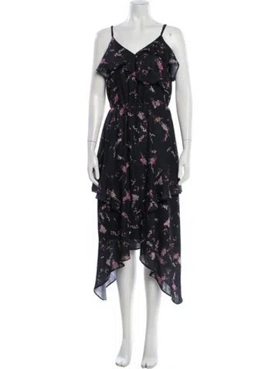 Pre-owned Parker Black Floral Print Midi Length Dress In Black