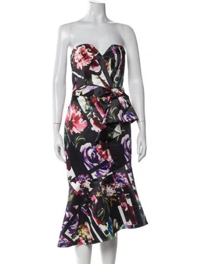 Pre-owned Parker Black Floral Print Midi Length Dress In Black
