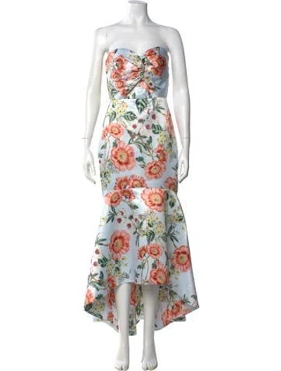Pre-owned Parker Black Floral Print Midi Length Dress In Blue