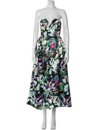 Pre-owned Parker Black Floral Print Midi Length Dress In Multi