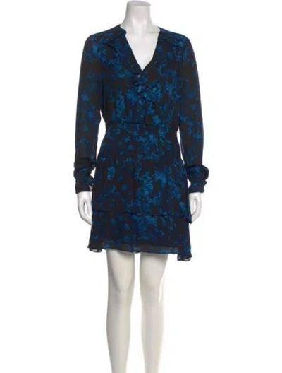 Pre-owned Parker Black Floral Print Mini Dress In Black