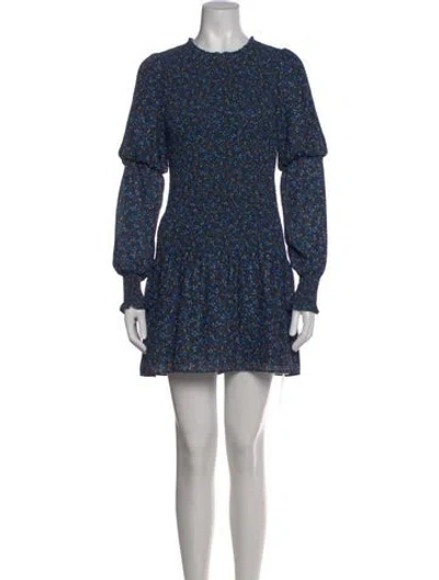 Pre-owned Parker Black Floral Print Mini Dress In Blue