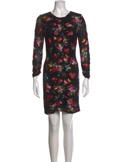 Pre-owned Parker Black Floral Print Mini Dress In Purple