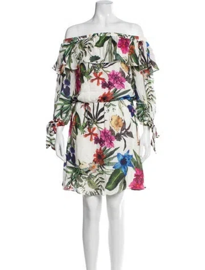 Pre-owned Parker Black Floral Print Mini Dress In White
