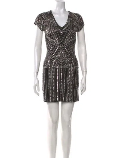 Pre-owned Parker Black Graphic Print Mini Dress In Silver